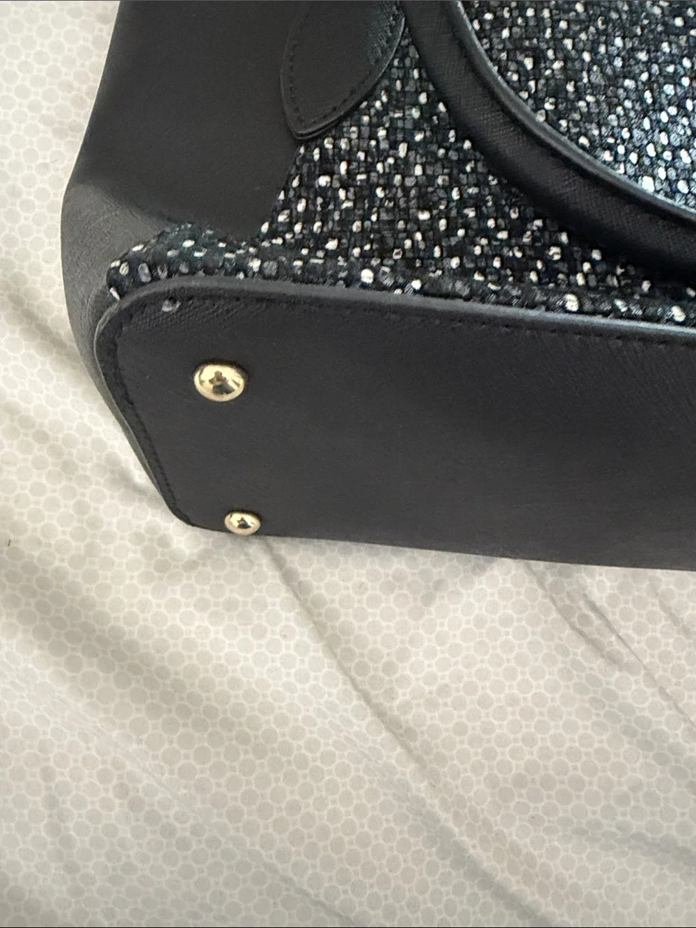 Karl Lagerfeld Black Tweed-Panel Satchel with Gold Hardware